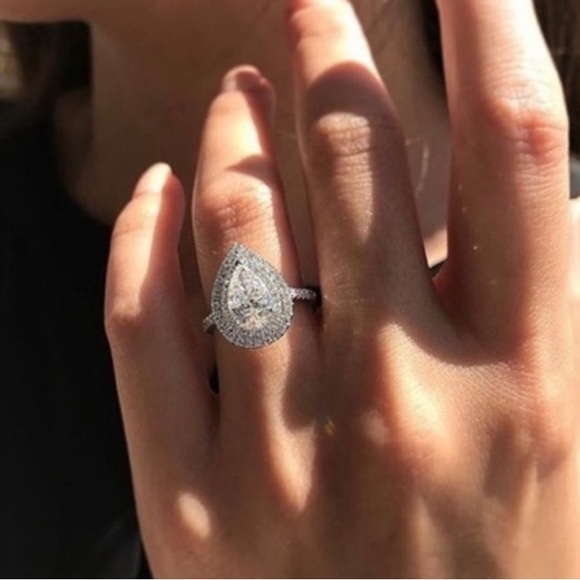 NEW 925 SILVER PEAR CUT TEARDROP DIAMOND RING - Picture 3 of 5